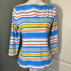 J.McLaughlin Multicolor Stripe Boatneck Top Size L Nautical 3/4 Sleeve